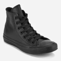 Converse Chuck Taylor All Star Leather Hi-Top Trainers - Black Mono -Cheap Stepwise Footwear Store 11021308 8424492342385070