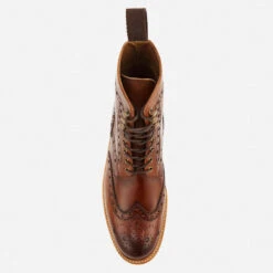 Grenson Men's Fred Hand Painted Leather Commando Sole Lace Up Boots - Tan -Cheap Stepwise Footwear Store 11432473 1574492352417496