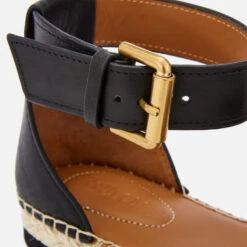 See By Chloé Women's Glyn Leather Espadrille Flat Sandals - Black -Cheap Stepwise Footwear Store 11902591 5804642391777547