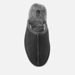 UGG Men's Scuff Leather Skeepskin Slippers - Black -Cheap Stepwise Footwear Store 12615504 3874809558748299