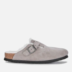 Birkenstock Women's Boston Suede/Shearling Mules - Stone Coin