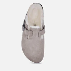 Birkenstock Women's Boston Suede/Shearling Mules - Stone Coin -Cheap Stepwise Footwear Store 12673666 3144895378522700