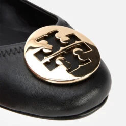 Tory Burch Women's Minnie Metal Logo Leather Ballet Flats - Perfect Black/Gold -Cheap Stepwise Footwear Store 12851624 1184864280778012