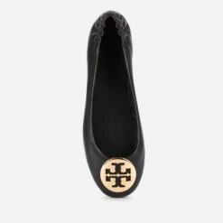 Tory Burch Women's Minnie Metal Logo Leather Ballet Flats - Perfect Black/Gold -Cheap Stepwise Footwear Store 12851624 1624864280737677