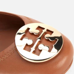 Tory Burch Women's Minnie Metal Logo Leather Ballet Flats - Royal Tan/Gold -Cheap Stepwise Footwear Store 12851630 2904864280970180