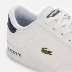 Lacoste Men's Twin Serve 0721 1 Leather Cupsole Trainers - White/Dark Green -Cheap Stepwise Footwear Store 12880592 1874867892439156