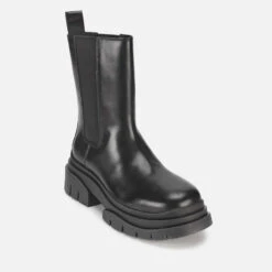 Ash Women's Storm Leather Mid Calf Chelsea Boots - Black/Black -Cheap Stepwise Footwear Store 13118748 1355052436135647