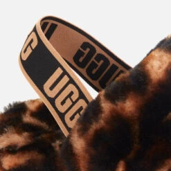 UGG Women's Fluff Yeah Slide Leopard Print Sheepskin Slippers - Butterscotch -Cheap Stepwise Footwear Store 13152636 7044938448117188