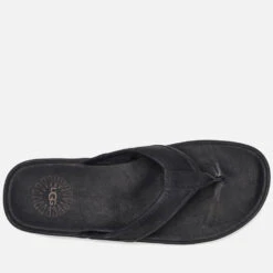 UGG Men's Seaside Leather Flip Flops - Black -Cheap Stepwise Footwear Store 13491561 5194936309314912