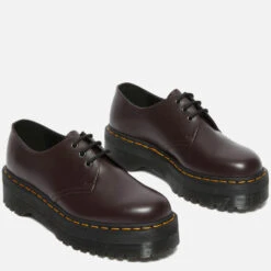 Dr. Martens Women's 1461 Quad Polished Smooth Leather 3-Eye Shoes - Burgundy -Cheap Stepwise Footwear Store 13527936 1254945860393537