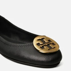 Tory Burch Women's Minnie Travel Leather Ballet Flats - Black/Gold -Cheap Stepwise Footwear Store 13554787 4374938132199728