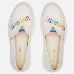 TOMS Women's Alpargata Mallow Pumps - White Canvas/Love Unites Embroidery -Cheap Stepwise Footwear Store 13624883 1714961761938408