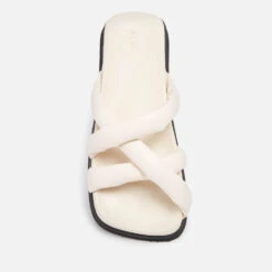 ALOHAS Women's Slip On Cross Leather Sandals - Ivory -Cheap Stepwise Footwear Store 13637638 1814960692145647