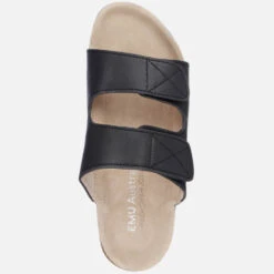 EMU Australia Women's Baza Leather Double Strap Sandals - Black -Cheap Stepwise Footwear Store 13642061 2444958872622436