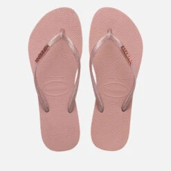 Havaianas Women's Slim Logo Metallic Flip Flops - Crocus Rose/Apricot Red