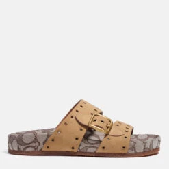 Coach Women's Ally Suede Double Strap Sandals - Peanut/Oak