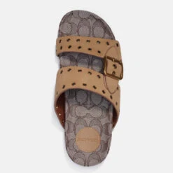 Coach Women's Ally Suede Double Strap Sandals - Peanut/Oak -Cheap Stepwise Footwear Store 13735622 8894960708389450