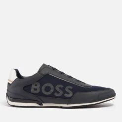 BOSS Saturn Faux Suede And Faux Leather-Trimmed Canvas Trainers