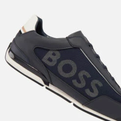 BOSS Saturn Faux Suede And Faux Leather-Trimmed Canvas Trainers -Cheap Stepwise Footwear Store 13802051 1934991831061564