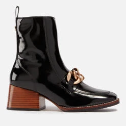 Steve Madden Loreen Chain-Embellished Faux Patent-Leather Ankle Boots