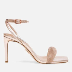 Steve Madden Rhinestone-Embellished Faux Leather Heeled Sandals