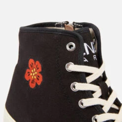 KENZO School Logo-Embroidered Canvas High-Top Trainers -Cheap Stepwise Footwear Store 14013281 8685026053582366