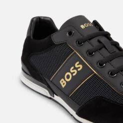 BOSS Men's Saturn Faux Leather And Mesh Trainers -Cheap Stepwise Footwear Store 14017958 8415026042662786